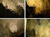 Espeleotemas diferenciados pela cor dourado, como se fossem revestidos em ouro, fazendo juz ao nome da caverna.