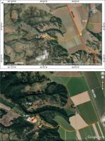 Fig. 1 - a) Imagem de satélite com a localização da Pedreira Triângulo (G-05) e da Vereda do Rio Emendado (G-30); b) imagem de satélite mostrado a localização das duas pedreiras (Google Earth, 2022) 