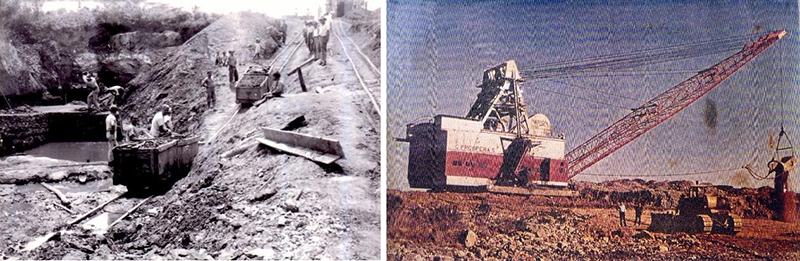 Figura 3  A: Fotografia de mineiros da Bacia Carbonfera de Santa Catarina; B: Fotografia da dragline Marion.
Fonte: Cedido do acervo pessoal do Eng. Tiago Silvestrini.
