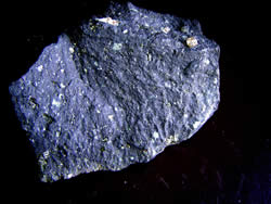 Kimberlito, uma rocha gnea, com um cristal de diamante amarelado. Museu de Geologia da CPRM (Foto: P.M.Branco).